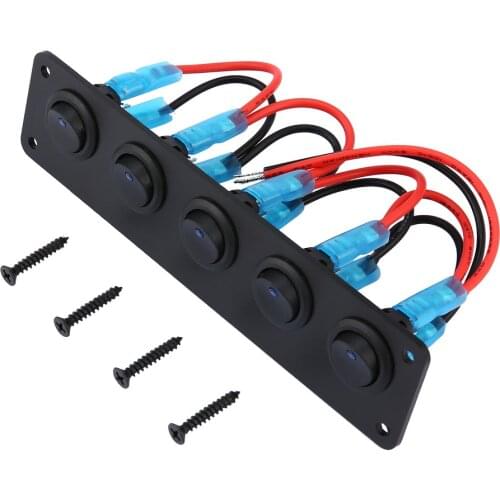 5 Gang 12V Rocker Switch for Car Marine Boat Circuit Breakers Overload Protected LED Light Rocker Switch Panel Circuit