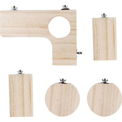 5 Pieces L-Shaped Pedal Wooden Platform Round Rectangle Wood Stand for Pet Bird Squirrel Chinchilla Small Animals 85DA
