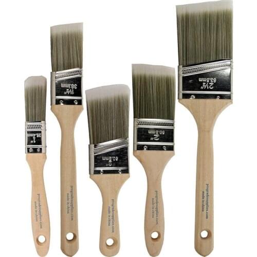 High Quality Wooden Handle Oblique Mouth Paint Brushes for Wall Different Size Acrylic Oil Art Supplies Brush for Painting 5Pcs