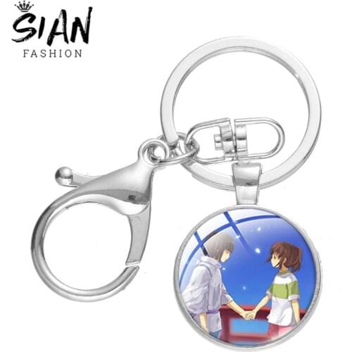 SIAN No Face Man Keychain Japanese Anime Miyazaki Spirited Away Pendant Keyrings Silver Plated Anime Jewelry Glass Dome Key Ring