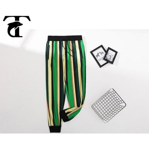 Tactical pants Striped vetement homme Casual Printed joggers Trousers Fashion Hip Hop Loose Elastic Sweatpants men Green Pocket