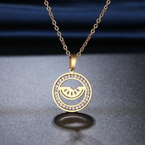 CACANA 316L Stainless Steel Necklace Watermelon Crystal Rhinestone Necklaces For Women Wedding Valentines Day Jewelry Gifts