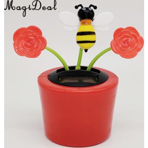Solar Powered Flower Insect Shaking Doll Toy Home Decor Car Ornament Flowerpot Rose and Honeybee