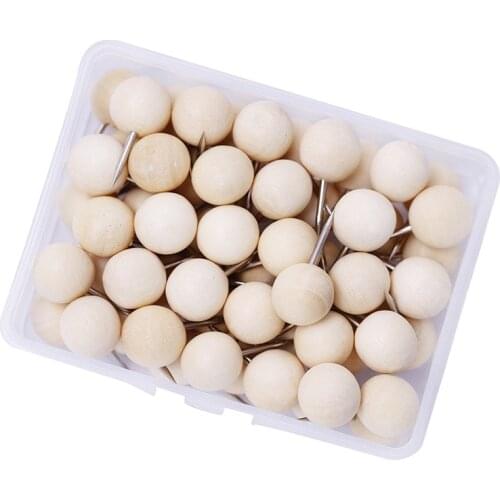 60PCS Wooden Thumbtack Drawing Push Pins for Photo Wall Soft Board Wood Cork Board Map Pin Wood Head Positioning Needle Pins
