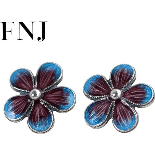 FNJ Shaolan Flower Earrings 925 Silver Original Pure S925 Sterling Silver Stud Earring for Women Jewelry
