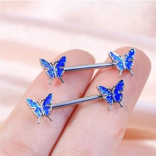1Pair Butterfly Nipple Piercing Ring Surgical Steel Crystal Nipple Barbell Set Charming Piercing Nipple Set Pircing Body Jewelry