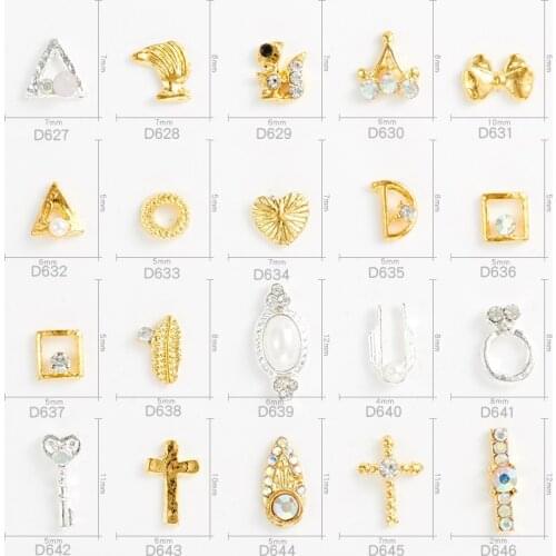 20pcs High Quality Metal Diamond Ring Cross Pearl Small Diamond Hollow Alloy Rhinestone 3D Charm DIY Nail Art Jewelry Decoration