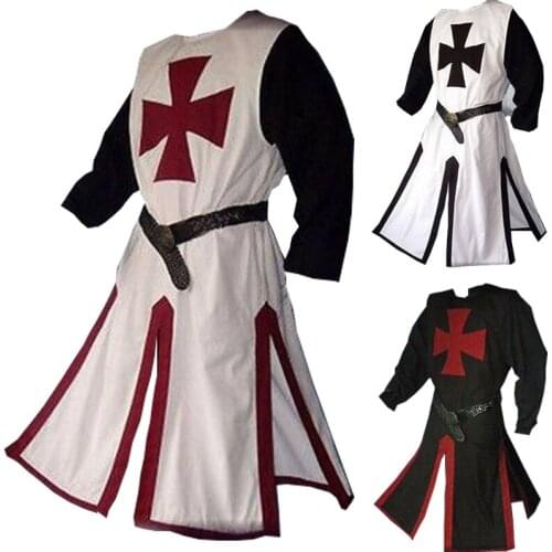 Medieval Warriors Templar Knights Crusader Costume Adult Men Gown Shirt Top Cross LARP Cosplay Costume Tabard Surcoat Tunic