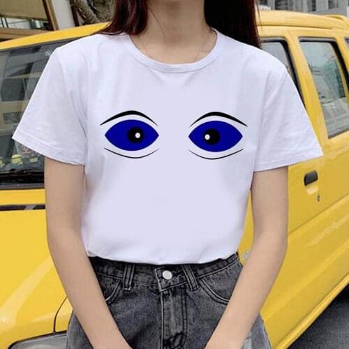 Summer New Style Fashion Harajuku Style Women Tee Shirts Face Cute Eyebrows Printed Cotton Tops Ladies O-neck T-shirt