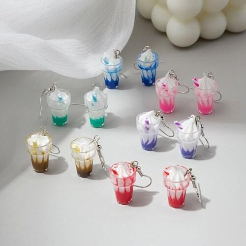 Cute Imitation Ice Cream Cup Pendant Earrings For Women Girls Fashion Design Resin Geometric Charms Drop Ear Jewelry Party Gifts