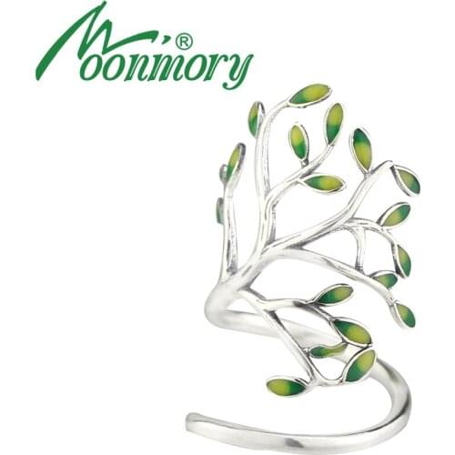 Moonmory 925 Sterling Silver Sprouting Little Tree Open Ring For Women Adjustable Size Tree Shaped Wrap Ring With Enamel Jewelry