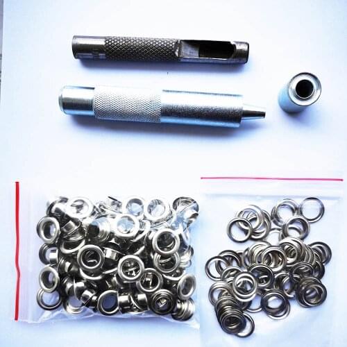 100Set Silver Color Eyelets and Eyelet Punch Die Tool Set for Leathercraft Clothing Shoes Belt Bag Grommet Banner 4mm ~ 20mm