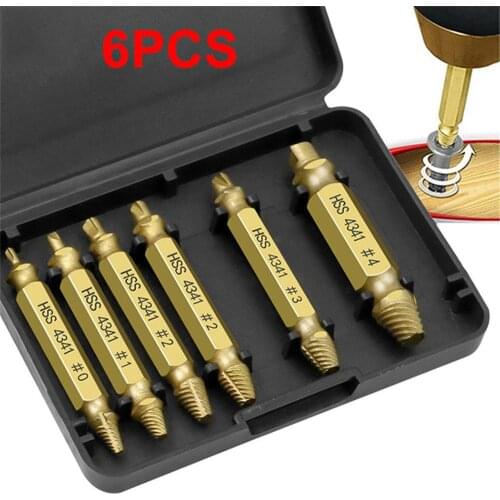 6pcs Damaged Screw Extractor Drill Bits Guide Set Broken Speed Out Easy out Bolt Screw High Strength Remover Tools