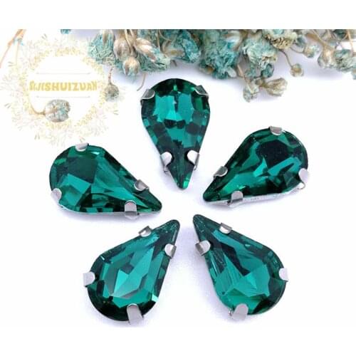 New ! Malachite green fine Water drop Crystal Glass Sew-on Rhinestones with Claw DIY wedding Dresses and Clothes 5*8 6*10 8*13
