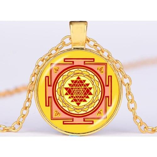 NEW Steampunk Sri yantra mandala Glass Dome Pendant Necklace DIY Handmade Fashion Buddhist Sacred Geometry Jewelry Charm Trendy
