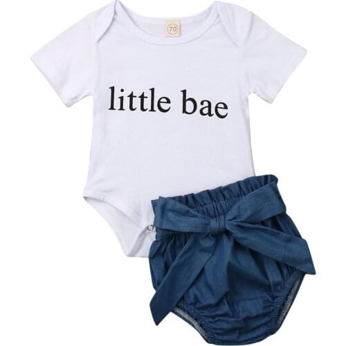Baby Girl Clothes 2019 Summer Newborn Infant Baby Girl Clothes Short Sleeve Letter Bodysuit Bow Shorts Outfit