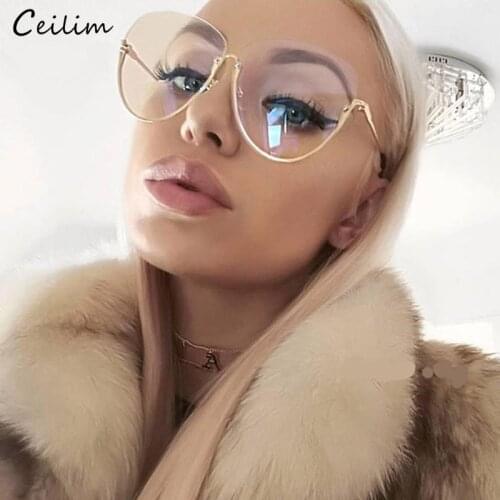 2021 Trend Clear Glasses Women Clear Lens Optical Frames Superstar Unique Transparent Oculos Semi Rimless Spectacle Fake Glasses