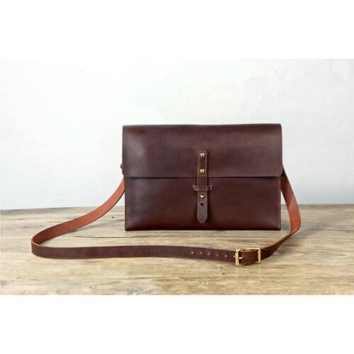 Personalized vegetable tanned leather messenger bag , mens full grain leather crossbody shoulder bag graduation anniversary gift