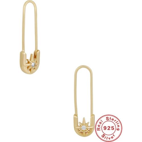 Aide European Punk Hip Hop Safety Pin Stud Earrings Genuine 925 Sterling Silver Earring for Women and Men Party Jewelry Gift