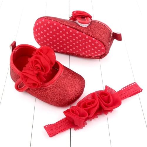 Headband Soft Sole Flower Shoes Set Toddler Baby Girls Flowers Twinkling Prewalker Princess Shoes First Walkers Headband туфли