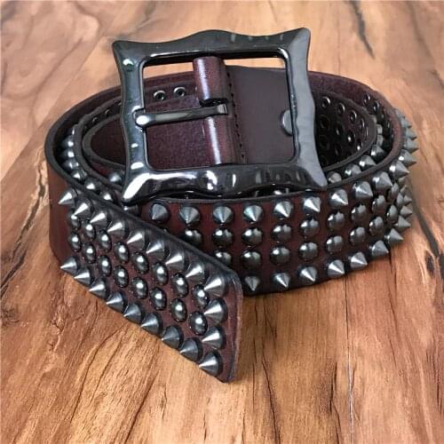 Genuine Leather Heavy Metal Rivet Punk Belts For Men Rock Stud Cowboy Belt Men Ceinture Homme Waist Belt Cinturon Mujer TBT0088