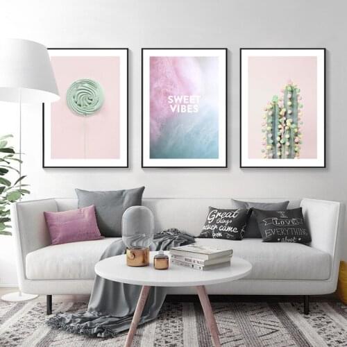 Nordic Romantic Pink Decorative Painting Abstract Letter Watermelon Candy Plant Cactus Canvas Wall Picture Printing Poster Room