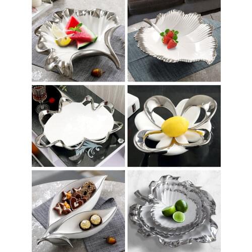 Modern Desktop Ceramic Snack Fruit Plate Ornament Crafts Home Livingroom Practical Dried Fruit Coffee Table Figurines Decoration
