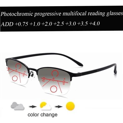 Ultralight Photochromic Gray Progressive Multifocal Reading Glasses Business Men Women +1.0 +1.5 +1.75 +2.0 +2.5 +3 +3.5 +4