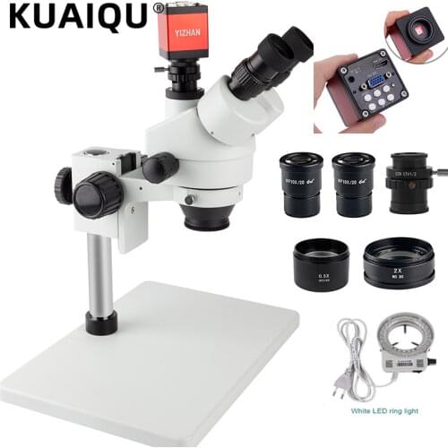 HDMI VGA Video Camera 3.5X-90X 7X-45X Big Base Simul-Focal Stereo Microscope Trinocular Microscope Set For PCB Soldering Repair