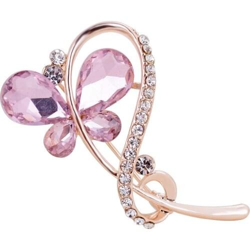 Trendy Fashion Rhinestone Butterfly Brooches For Women Prong Setting Crystals Gold-color Wedding Corsage Pins Hats Dress