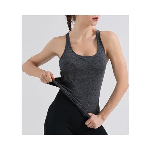 Womens Sports Top Yoga Vest with Chest Pad Womens Solid Color European and American Sports Running Quick-drying Breathable