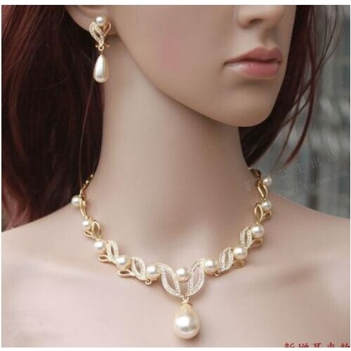 Womens Wedding wholesale noble plated latest design earrings chain pendant necklace jewelry set -jewelry