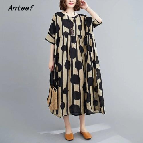 Cotton plus size vintage Polka Dot women casual loose long summer oversized dress elegant clothes 2021 ladies dresses sundress