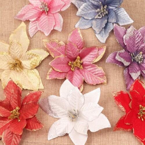 10Pcs Glitter Artificial Flowers Christmas Tree Decoration Merry Christmas Ornaments Christmas Decorations for Home 2021 Navidad