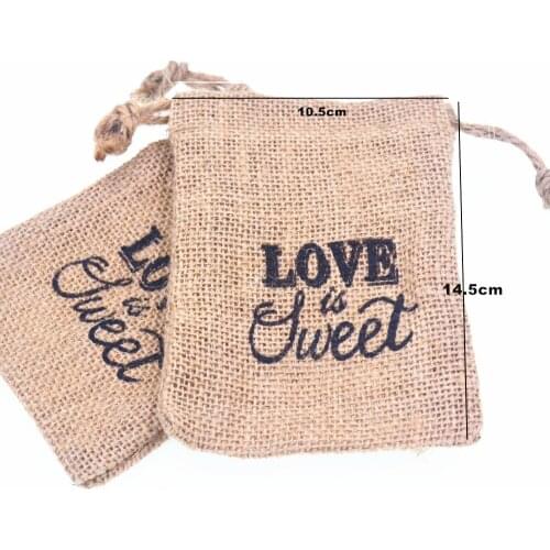 10pcs/lot Creative Letter LOVE is Sweet Fabric Linen DrawString Wedding Candy Bag Favor Cute Gift Storage Bag Party Supplies