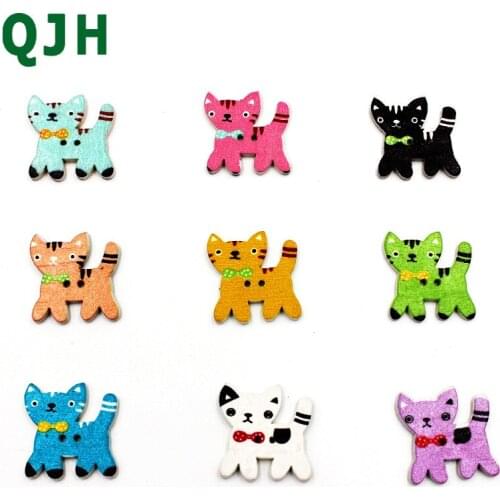 QJH Free shipping 100pcs Mixed 2 Holes Decorative Buttons Lovely cartoon Animals Wood Buttons Sewing Scrapbooking scrapbook DIY