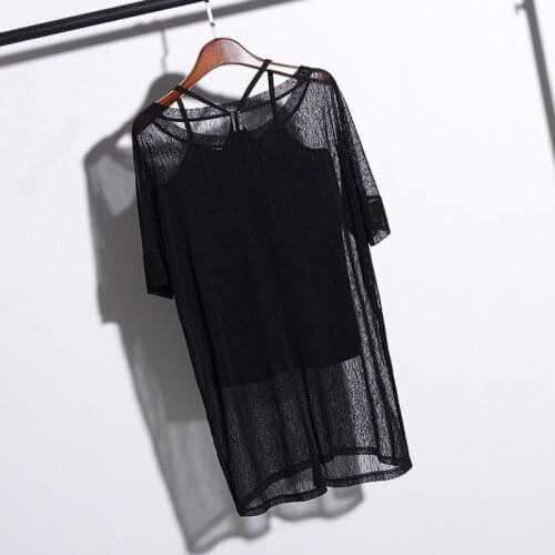 2 piece Black openwork dress Sheer Lace O-Neck Swing Dress Casual party Mesh dresses large sizes drop ship