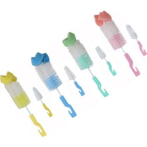 2Pcs 360 Degree Baby Nipple Milk Bottle Cup Sponge Cleaner + Pacifier Brush