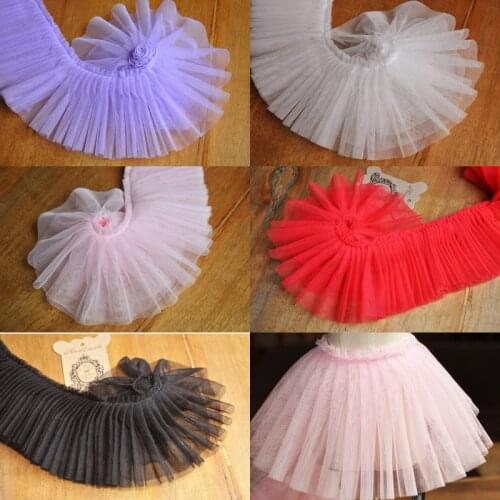 5yards 10cm Ruffle Mesh Pleated Lace Fabric White Pink Blue Black Violet Lace Trim Mesh DIY Craft Doll Clothes Material
