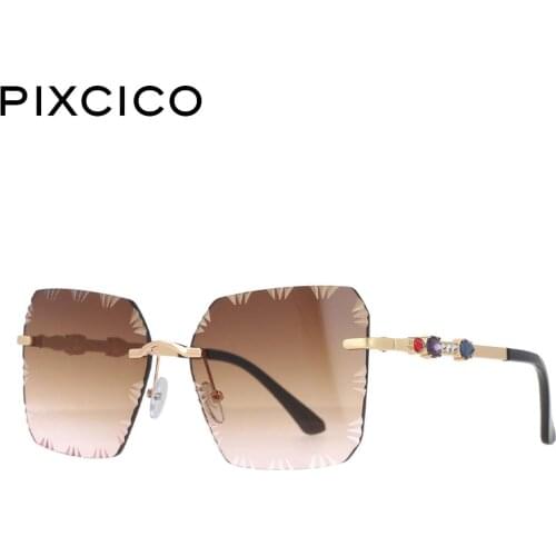 53189 Lunette De Soleil Femme Luxe Brand Oversized Rimless Sunglasses Designer Anti-Ultraviolet Fashion Ladies Retro Glasses