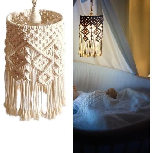 Hand-knitted Bohemian Macrame with Tassel Wall Hanging Tapestry 40cm Boho Lamp Shade Macrame Wedding Home Decorative Lampshade