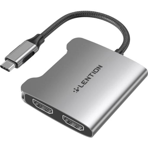 USB C to Dual HDMI Adapter, Supports Single 4K@60Hz and Dual 4K@30Hz, for New MacBooks, Surface Book 2/Pro 7/Go, XPS 13/15