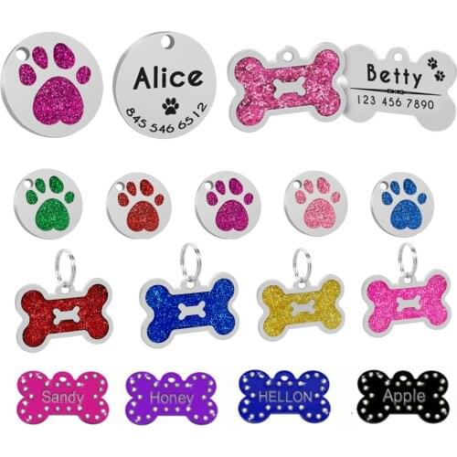 Dog Accessories Custom Personalized Pet Dog Cat Tags Engraved Dogs Pets Accessories For Small Puppy Cat Bone Paw Pet Supplies