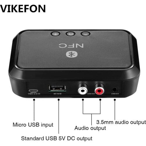 VIKEFON Bluetooth Receiver NFC/USB Disk Music Reading Stereo Wireless Adapter 3.5mm AUX/RCA Car Speaker Bluetooth Audio Receiver