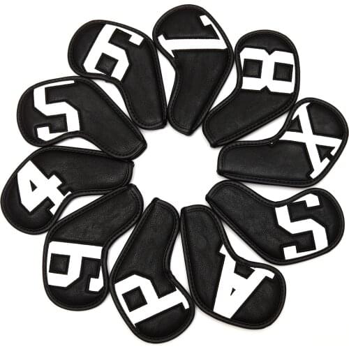 White Number and Black Leather Golf Iron Head Covers Iron Headovers Wedges Covers 4-9 ASPX 10pcs