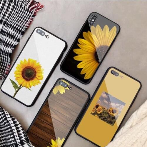 Sunflower Tempered Glass Phone Case For iphone 12 11 Pro Max 5 6 7 8 PLUS X XS XR XSMax Shell