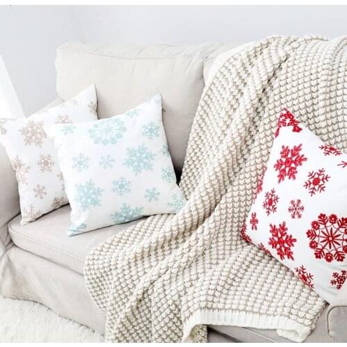 Home Decorative Cute Snowflakes Cushion Cover Embroidered Blue Red Canvas Cotton Square Embroidery Pillow Cover 45x45cm