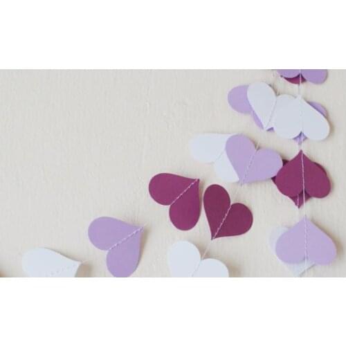Purple,Lilac,White heart paper 10ft banners, Lilac Wedding garland, Lilac Baby shower decor,Birthday ,Lilac nursery decorations