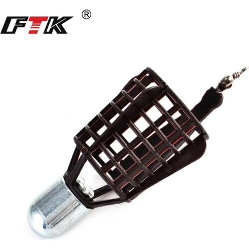 FTK 20G-80G Length 47CM Two Fish Hooks Bait Feeder Basket Holder Fishing Lure Cage With Line Accessories