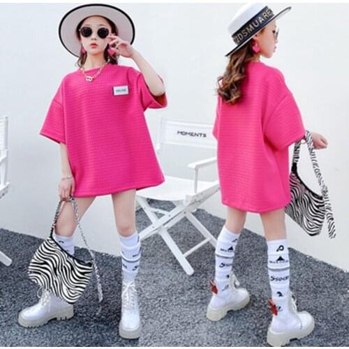 New T-shirts for Teenage Childrens Clothing Summer Baby Girls Oversized Casual T-shirt 2021 New Fashion Korean Loose O-Neck Top